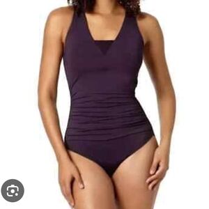 Land's End Grecian Slendersuit Cross Strap One Piece Swimsuit Blackberry sz L